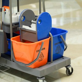 HOMCOM wózek do sprzątania z 3 poziomami, wózek z wyciskarką, 2x18 l wiadra  dla hotelu | Aosom PL