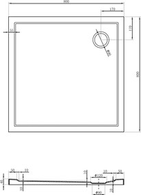 Mexen Flow brodzik kwadratowy slim 80 x 80 cm, czarny mat - 46S708080