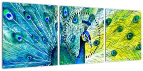 Obraz pawia (z zegarem) (90x30 cm)