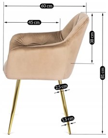 Krzesło Tapicerowane do Salonu RAYA Beżowe Welurowe Nowoczesne Glamour