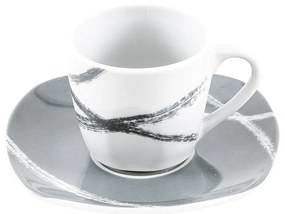 Zestaw 6 biało-szarych porcelanowych filiżanek ze spodkami Villa Altachiara Sandy