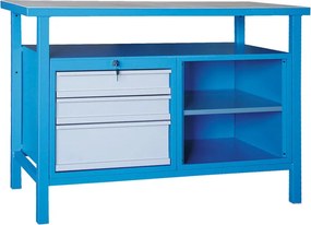 Stół warsztatowy GD, świerk + bukowa sklejka, 3 szuflady, 1 półka, 1190 x 600 x 850 mm, szary