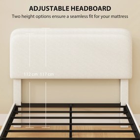 HOMCOM Rama łóżka jednoosobowego z zagłówkiem obitym Teddy-Fleece, metalowa rama łóżka, łatwy montaż, biały | Aosom PL