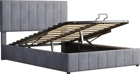 Łóżko z tapicerowanym stelażem - 140x200cm - tkanina welurowa - Szary