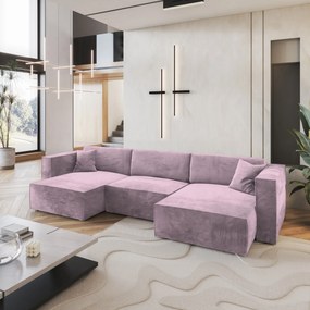 Masseno Narożnik SARMO z funkcją spania i pojemnikiem na pościel Narozniki U, Rozkładana sofa - Wrzosowy, MONOLITH 62