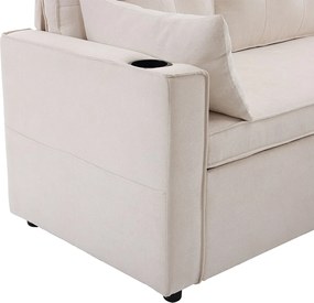 Kanapa 3-osobowa rozkładana - bawełniana - z pojemnikiem i uchwytem na kubki - Beżowa