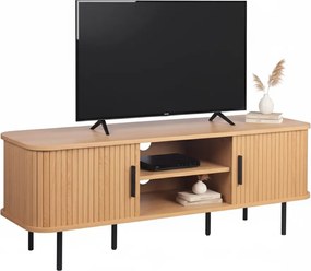 Ryflowana szafka RTV z drzwiami przesuwnymi Kasja 120 cm, kolor dąb