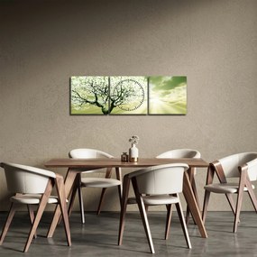 Obraz drzewa na łące (z zegarem) (90x30 cm)