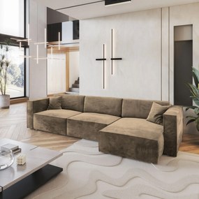 Masseno Narożnik TOLMO z funkcją spania i pojemnikiem na pościel Narozniki L, Rozkładana sofa - Beżowy, MONOLITH 09