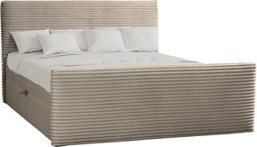 Łóżko kontynentalne z pojemnikiem i topperem TRENTO, pluszowy sztruks VELO, 160x200 cm, Beżowy, H3-Bonell