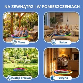 AIYAPLAY Huśtawka Gniazdo Regulowana do 300 kg z Regulowanymi Linami 100 x 100 x 180 cm Wielokolorowa | Aosom PL