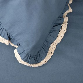 Komplet pościeli bawełnianej MOISES niebieska z koronką PREMIUM 200x220 cm HOMLA