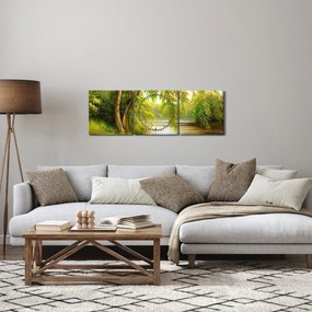 Obraz - Wierzba nad jeziorem, obraz olejny (z zegarem) (90x30 cm)