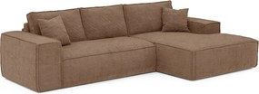Kanapa narożna rozkładana prawostronna typu express z prążkowanego weluru w kolorze taupe - Powierzchnia spania 140 cm - Materac 13 cm z pianką memory - AMELIA