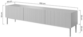 Szafka RTV z szufladą Nicole 200 cm - biały mat / czarne nóżki