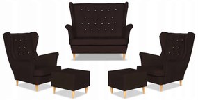 Zestaw uszak Gaja ekoskóra skaj sofa fotele pufy Family Meble ciemny brąz