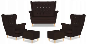 Zestaw uszak Gaja ekoskóra skaj sofa fotele pufy Family Meble ciemny brąz