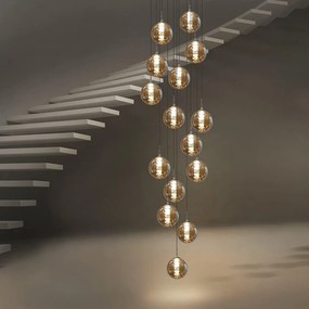 NETTLIFE Nowoczesna bursztynowa lampa wisząca ze szkła o średnicy 41 cm G9 Żyrandol schodowy z regulacją wysokości 15 żarówek Żyrandol do