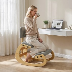 HOMCOM Ergonomiczne krzesło klęczące, stołek klęczący z oparciem, wygląd sztruksu, fotel biurowy do domu, biura, medytacji, ciemnoszary | Aosom PL