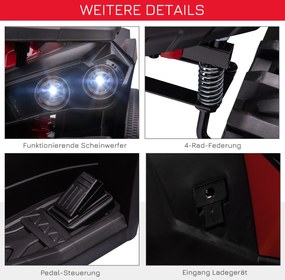 HOMCOM Elektryczny Quad dla dzieci z oświetleniem LED i portem USB Czerwony pojazd dla najmłodszych 100x65x73cm | Aosom PL