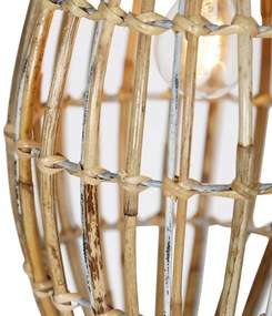 Lampa wisząca z bambusa z białym prostokątnym kloszem 3-światłowa - Canna Capsule Rustykalny / Vintage Oswietlenie wewnetrzne