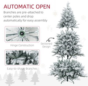 HOMCOM Choinka 180 cm, pokryta śniegiem, ognioodporna, z metalową podstawą, formowalne gałęzie, Zielona | Aosom PL