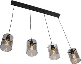 Designerska lampa wisząca czarna z dymionym szkłem 4 światła - Dome