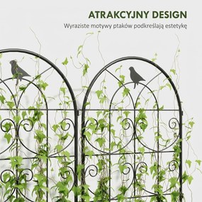 Metalowa Pergola Outsunny, Zestaw 2szt. do Wbijania, Odporna na Rdzę, z Motywem Ptaków na Rośliny Pnące 50x120 cm, Czarna