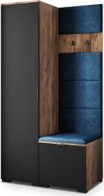 Masseno Garderoba LORI 95/181/51 cm Nowoczesna Szafa do Przedpokoju Dąb lefkas, MONOLITH 77 (Niebieski)