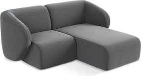 Szary aksamitny narożnik (prawostronny/z szezlongiem) Lani – Makamii