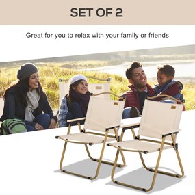 Outsunny Krzesła Campingowe, 2 sztuki, Składane, Stal w wykończeniu drewna, Khaki