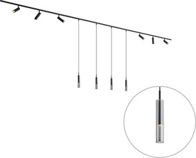 Nowoczesny system szynowy czarny z 6 reflektorami i 4 lampami wiszącymi 1-fazowy - Slimline Uzzy Loyce