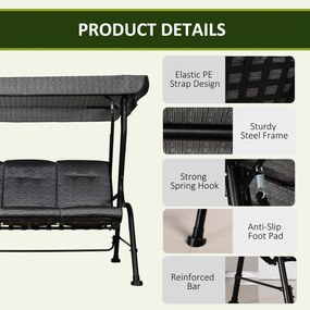 Huśtawka ogrodowa 3osobowa z regulowanym daszkiem Outsunny Komfort i ochrona przed słońcem Tekstylina | Aosom PL