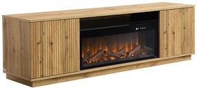 Szafka RTV 2-drzwiowa z kominkiem ledowym z MDF - Naturalny i Czarny - YEVINA