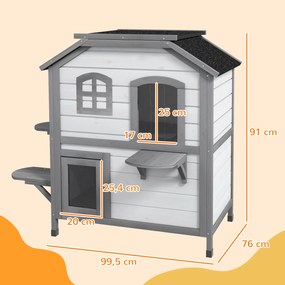 PawHut Dom dla Kota Budka 2 Piętra Wodoodporny Biały Szary Praktyczny 78x55x91cm | Aosom PL
