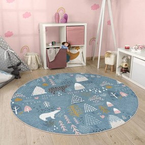 Niebieski dywan dziecięcy odpowiedni do prania ø100 cm Forest Land – Mila Home