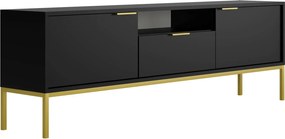 Szafka RTV z szufladą i drzwiczkami 175 cm czarny + złoty A4-T81