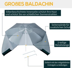 Outsunny Parasol Plażowy 2w1 z Osłoną Wiatrową Namiot Plażowy Ciemnozielony Φ210xH222cm | Aosom PL