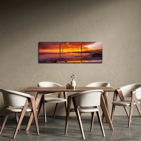 Obraz zachodu słońca nad morzem (z zegarem) (90x30 cm)