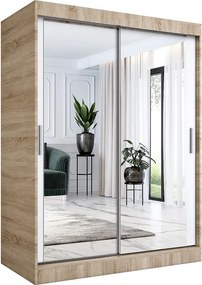 Szafa przesuwna z lustrem 150 cm dąb sonoma + biały R3-N80