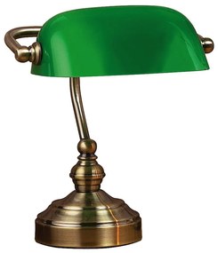 Zielona lampa stołowa z podstawą w kolorze mosiądzu Markslöjd Bankers, wys. 25 cm