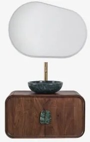 Zestaw Wiszących Mebli Łazienkowych 95x45 Cm Z Drewna Mango I Naturalnego Kamienia Kivalina Owalna Lampa Led I Przeciwmgielna 100x80 Cm Riben & Szczot