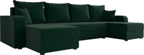 Rozkładana sofa narożna w kształcie U VALERIO 305x140 cm, ciemnozielona