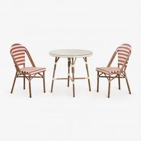 Zestaw Okrągłych Stołów Brielle Bistro (średnica 80 Cm) I Dwa Składane Aluminiowe Krzesła Ogrodowe Ruby Red - Kremowa - Sklum