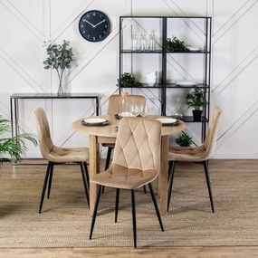 Krzesło Tapicerowane do Salonu ROBIN Beżowe Welurowe Nowoczesne Loft