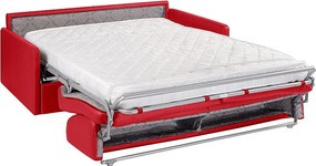 Kanapa 4-osobowa rozkładana typu express z czerwonej ekoskóry z siedziskiem z siedziskiem z pianki z pamięcią kształtu - Powierzchnia spania na szerokich listwach 160 cm - Materac 14 cm CALIFE