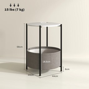 HOMCOM Okrągły stolik pomocniczy z koszem na tkaniny, 2-poziomowy stolik kawowy do salonu, sypialni, małe przestrzenie, metal, szary+biały