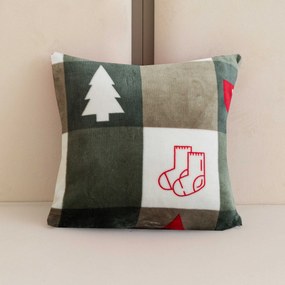 Mikropluszowa poszewka na poduszkę CHRISTMAS SOCKS 45x45 cm, zielony