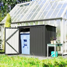 Outsunny Skrzynia na Kosze na Śmieci na 2 Pojemniki z Pokrywą, Zamknięciem i Ochroną, Ciemnoszary | Aosom PL