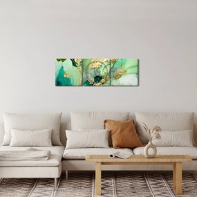 Obraz - Zielona abstrakcja (z zegarem) (90x30 cm)